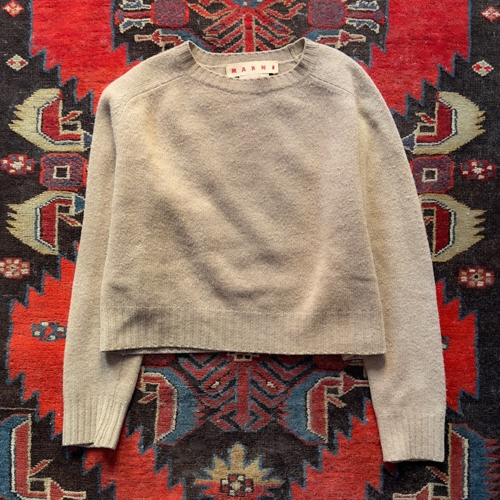 Marni tan wool cropped crewneck sweater